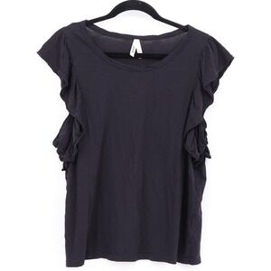 Pact Organic Cotton Top Womens XL Black Ruffle Flutter Sleeve Minimalist Staple